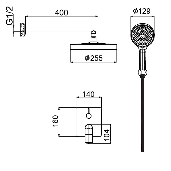 Вбудована душова система Haiba Bolero 003 (INNER) зі змішувачем та тропічним душем (HB9640) - Фото - 2