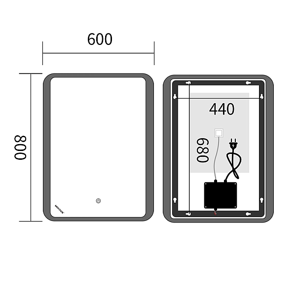 Дзеркало Mixxus Premium OLIVARY MR19-80x60-Reverse з Led Touch, Anti-fog, димером (3-6,5kK) (MP6628) - Фото - 4