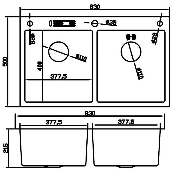 Мийка з нержавіючої сталі MIXXUS MH8350-DK NANO-SILVER (3.0/0.8) колір нержавійка (MI7052) - Фото - 2