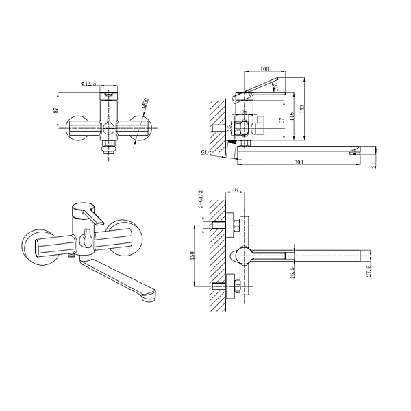 Змішувач для ванни Mixxus Lord 006 Euro (MI7141) - Фото - 2