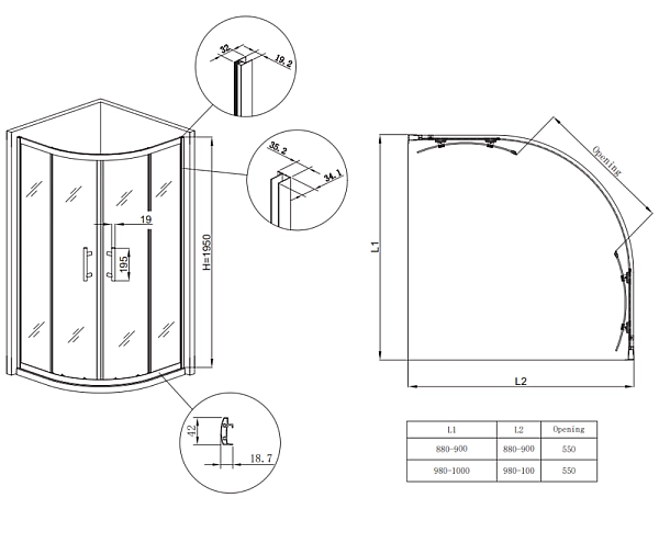 Душова кабіна без піддону Koer SR SC04-100x100x195-TR-01 прозоре скло Easy Clean 5мм, хром (KR5361) - Фото - 12