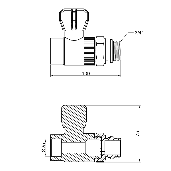 Кран кульовий радіаторний PPR Thermo Alliance 25х3/4" прямий - Фото - 2