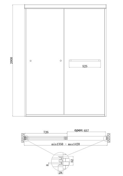 Двері в нішу Koer SR SD03-140x200-TR-01 прозоре скло Easy Clean 8мм, хром (KR5385) - Фото - 8