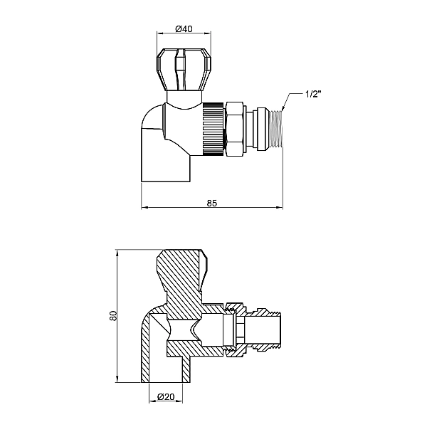 Кран шаровой радиаторный PPR Thermo Alliance 20х1/2" угловой - Фото - 2