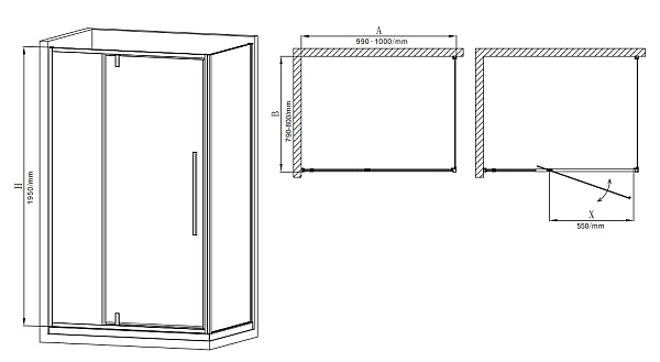 Душова кабіна без піддону Mixxus Premium BEVEL SC01-100x80x195-TR Black прозоре скло 6мм (MI6870) - Фото - 3