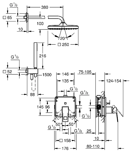 Прихована душова система Grohe Eurocube Tempesta 250 Cube (25289000) - Фото - 3