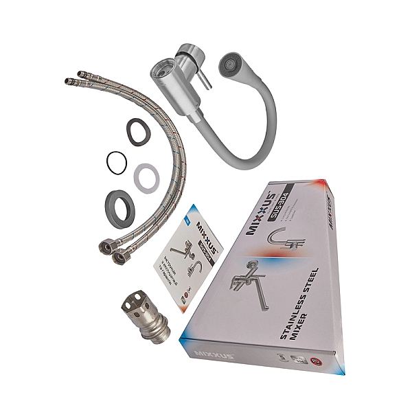 Змішувач для кухні MIXXUS SUS-011-T REFL.GRAY з силіконовим виливом з нерж. сталі SUS304, вилив сірий (MI8227) - Фото - 4