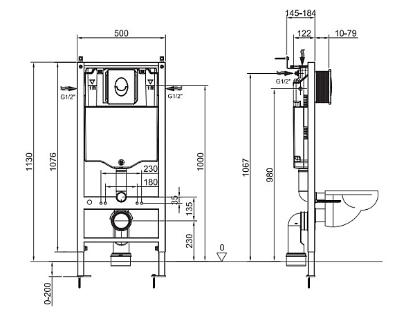 Інсталяція для підвісного унітазу Koer KT-0407 500x126x1150mm, без панелі змиву (KR5341) - Фото - 5