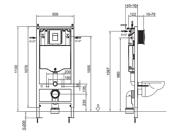 Інсталяція для підвісного унітазу Koer KT-0407 500x126x1150mm, без панелі змиву (KR5341) - Фото - 24