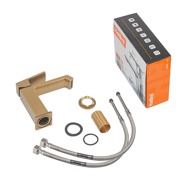 Змішувач для умивальника HAIBA GAUDI 001 BRUSHED GOLD (HB9583) - Фото - 7