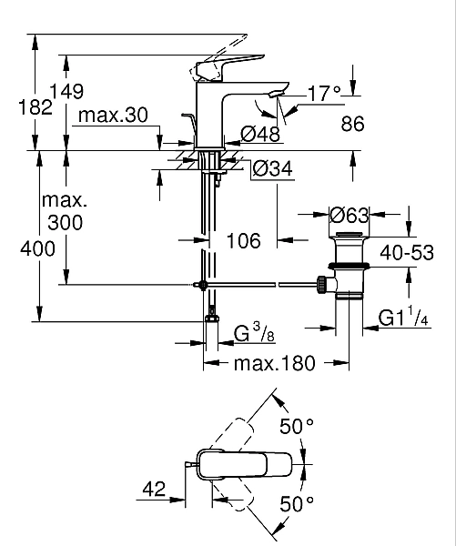 Одноважільний змішувач для раковини Grohe Cubeo S-розміру (1016940000) - Фото - 5