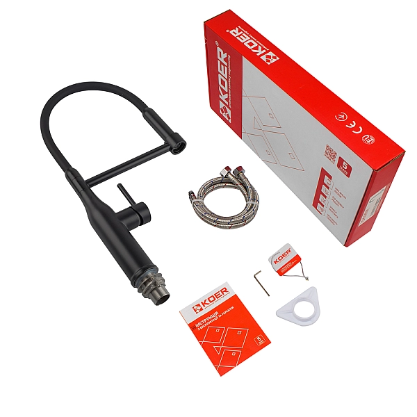 Змішувач для кухні Koer KI-70005-05 з чорним силіконовим виливом (нерж. сталь) (KR5005) - Фото - 9