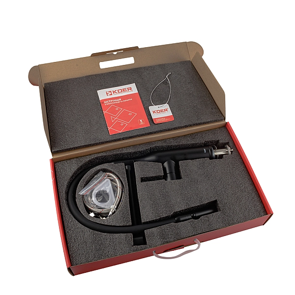 Змішувач для кухні Koer KI-70005-05 з чорним силіконовим виливом (нерж. сталь) (KR5005) - Фото - 3