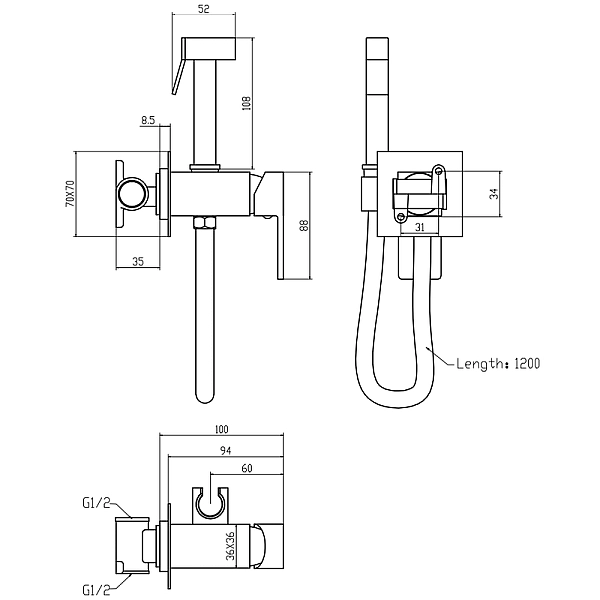 Змішувач для гігієнічного душу Mixxus Premium Kvadro 333 Inner з лійкою (MI6925) - Фото - 2