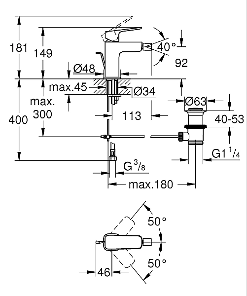Одноважільний змішувач для біде S-розміру Grohe Cubeo (1018100000) - Фото - 4
