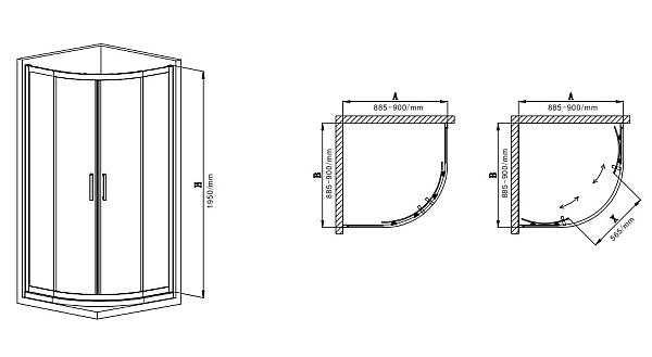 Душова кабіна без піддону Mixxus Premium DIVERSE SC01-90x90x195-TR Black прозоре скло 5мм (MI6860) - Фото - 4