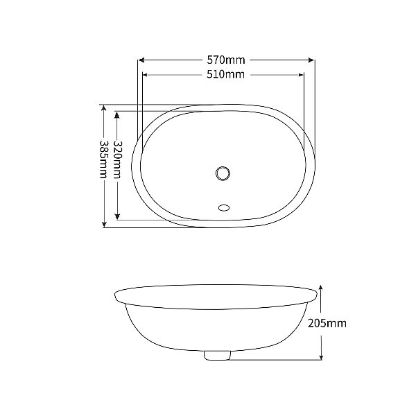 Раковина врізна під стільницю MIXXUS PREMIUM ELLIPSE-1701 570х385х205mm з переливом (MP6566) - Фото - 8