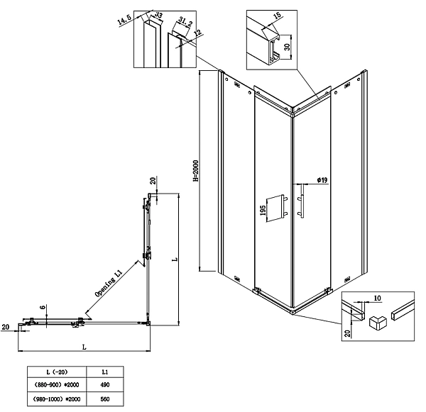 Душова кабіна без піддону Koer SR SC03-90x90x200-TR-02 прозоре скло Easy Clean 6мм SS Color (KR5680) - Фото - 8