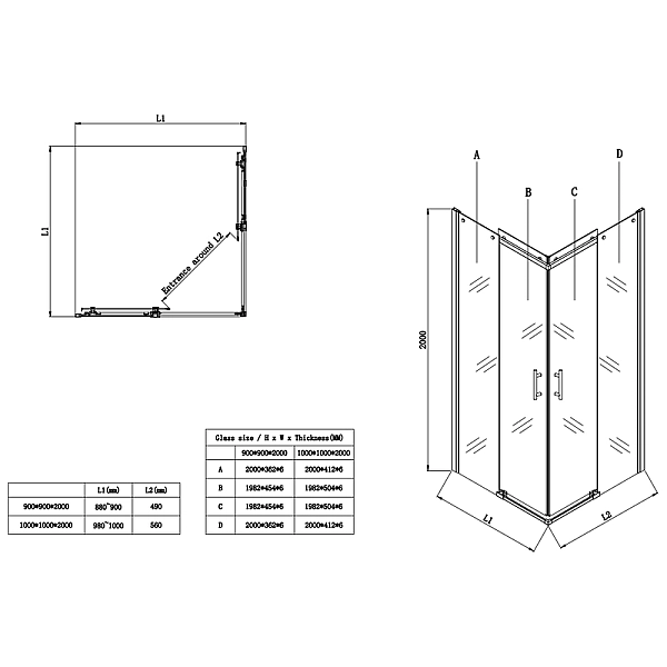 Душова кабіна без піддону Koer SR SC03-90x90x200-TR-02 прозоре скло Easy Clean 6мм SS Color (KR5680) - Фото - 2