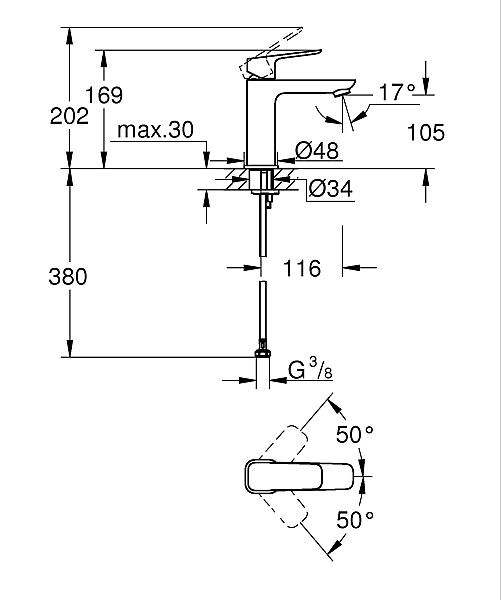 Одноважільний змішувач для раковини Grohe Cubeo M-розміру (1017552430) - Фото - 3