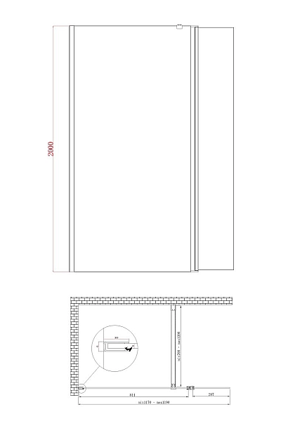 Душова перегородка Koer SR SP03-120x200-TR-01 Walk-In прозоре скло Easy Clean 8мм, хром (KR5398) - Фото - 24