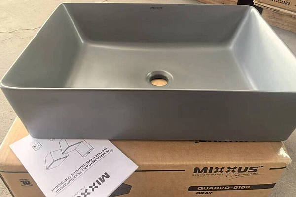 Раковина накладна Mixxus Premium QUADRO-0108 GRAY 550x390x145mm (MP6652) - Фото - 3