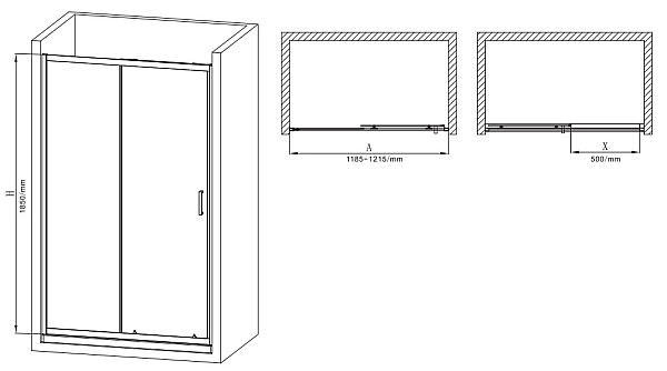 Двері в нішу Mixxus Premium DIVERSE SD01-120x185-TR Black прозоре скло 5мм (MI6877) - Фото - 2
