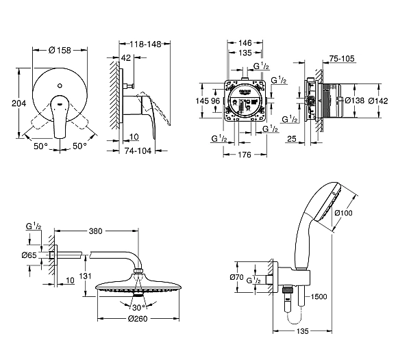 Душова система прихованого монтажу зі змішувачем Grohe Grohtherm SmartControl (UA34614SC4) - Фото - 5