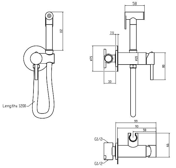 Змішувач для гігієнічного душу Mixxus Premium Hans 002-A Inner Graphite з лійкою (Колір графіт) (MI6921) - Фото - 2