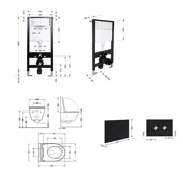 Готове рішення Qtap для ванної кімнати: підвісний унітаз Robin ML Ultra Quiet 520x365x365 + комплект інсталяції Standard (кругла клавіша Black) - Фото - 2