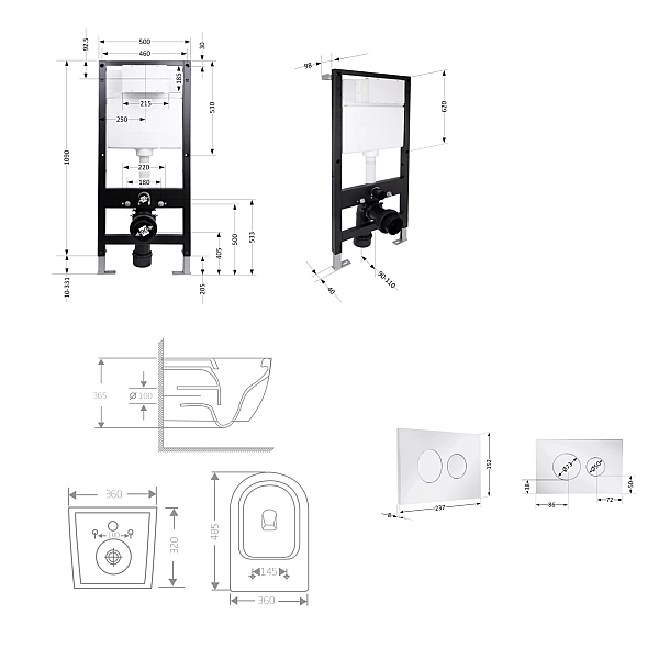 Готовое решение Qtap для ванной комнаты: подвесной унитаз Jay Ultra Quiet 485x360x320 + комплект инсталляции Standard (круглая кнопка Chrome) - Фото - 2