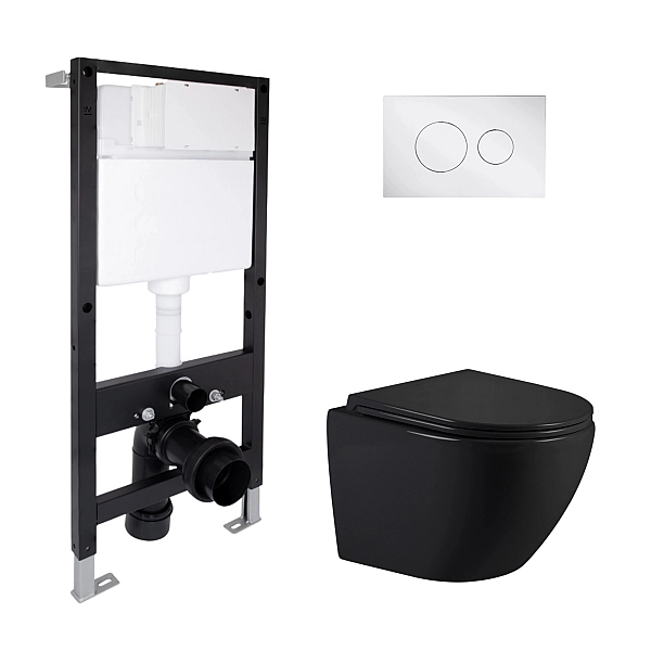 Готовое решение Qtap для ванной комнаты: подвесной унитаз Jay Ultra Quiet 485x360x320 + комплект инсталляции Standard (круглая кнопка Chrome)