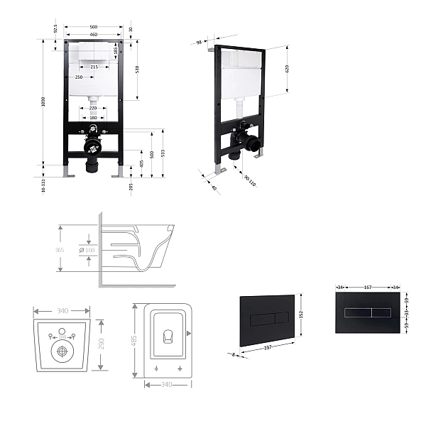 Готове рішення Qtap для ванної кімнати: підвісний унітаз Crow Ultra Quiet 485x340x290 + комплект інсталяції Standard (лінійна клавіша Black) - Фото - 2