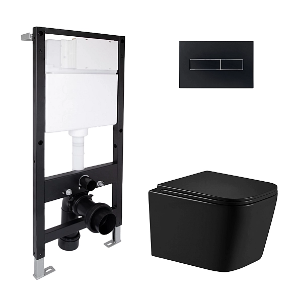 Готове рішення Qtap для ванної кімнати: підвісний унітаз Crow Ultra Quiet 485x340x290 + комплект інсталяції Standard (лінійна клавіша Black)