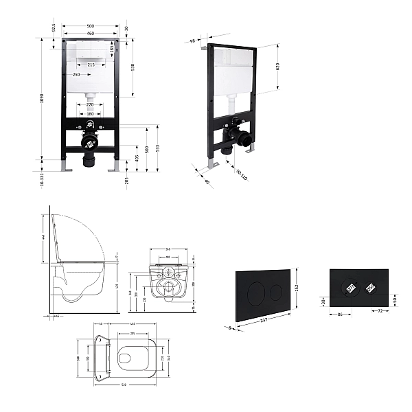 Готове рішення Qtap для ванної кімнати: підвісний унітаз Gemini Ultra Quiet 520x360x350 + комплект інсталяції Standard (кругла клавіша Black) - Фото - 2