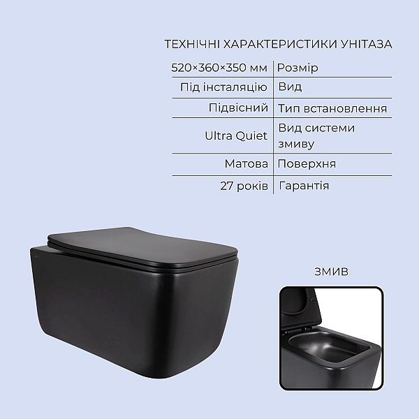 Готове рішення Qtap для ванної кімнати: підвісний унітаз Gemini Ultra Quiet 520x360x350 + комплект інсталяції Standard (кругла клавіша Black) - Фото - 3