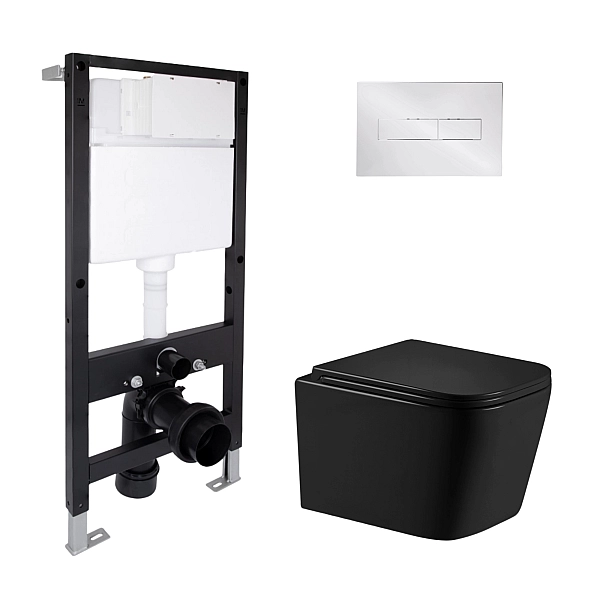 Готове рішення Qtap для ванної кімнати: підвісний унітаз Crow Ultra Quiet 485x340x290 + комплект інсталяції Standard (лінійна клавіша Chrome)