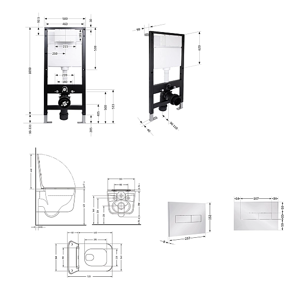 Готове рішення Qtap для ванної кімнати: підвісний унітаз Gemini Ultra Quiet 520x360x350 + комплект інсталяції Standard (лінійна клавіша Chrome) - Фото - 2