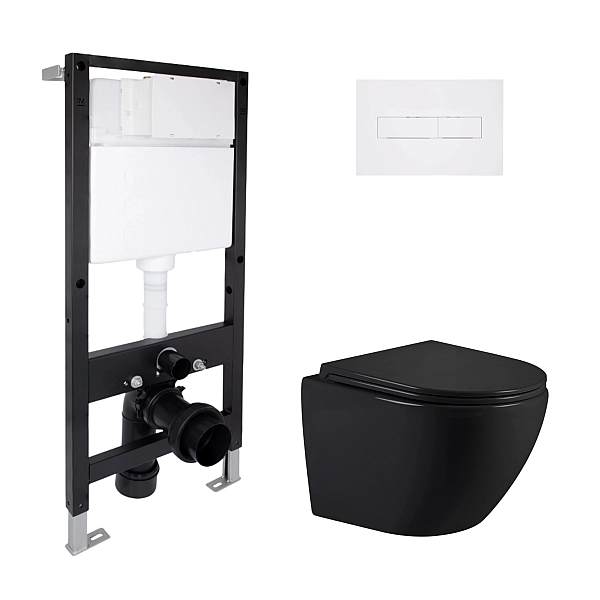 Готовое решение Qtap для ванной комнаты: подвесной унитаз Jay Ultra Quiet 485x360x320 + комплект инсталляции Standard (линейная кнопка White)