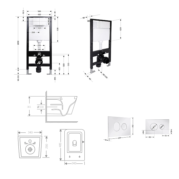 Готове рішення Qtap для ванної кімнати: підвісний унітаз Crow Ultra Quiet 485x340x290 + комплект інсталяції Standard (кругла клавіша Chrome) - Фото - 2