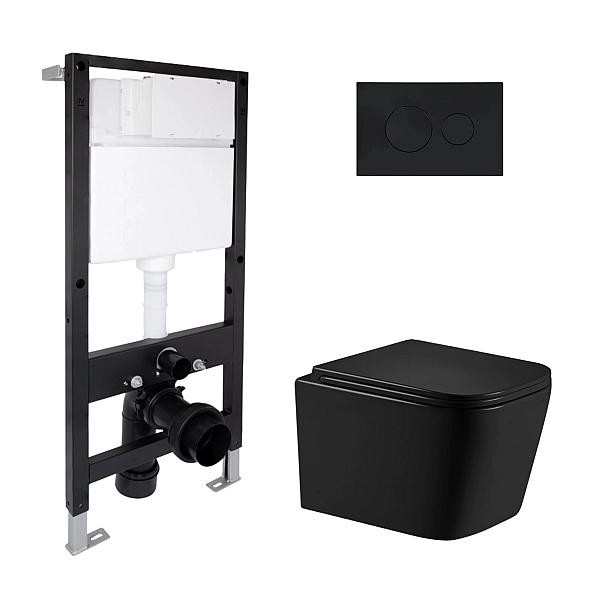 Готове рішення Qtap для ванної кімнати: підвісний унітаз Crow Ultra Quiet 485x340x290 + комплект інсталяції Standard (кругла клавіша Black)