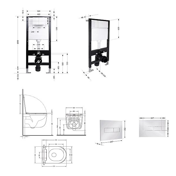 Готовое решение Qtap для ванной комнаты: подвесной унитаз Taurus Ultra Quiet 515x360x350 + комплект инсталляции Standard (линейная кнопка Chrome) - Фото - 2