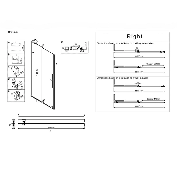 Двері у нішу Walk-In розсувні Koer SR SD07-120x200-R-TR-01 прозоре скло Easy Clean 8мм Хром (KR5773) - Фото - 2