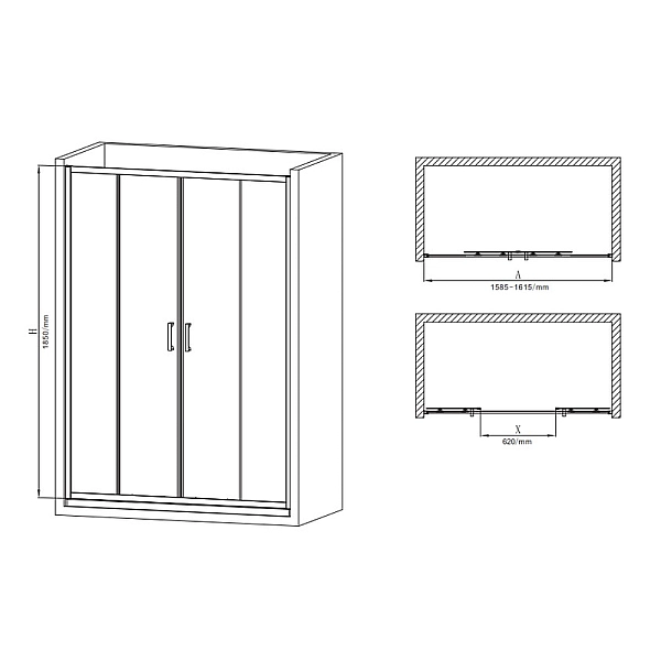 Двері в нішу Mixxus Premium DIVERSE SD01-160x185-TR Chrome прозоре скло 5мм (MI6875) - Фото - 3