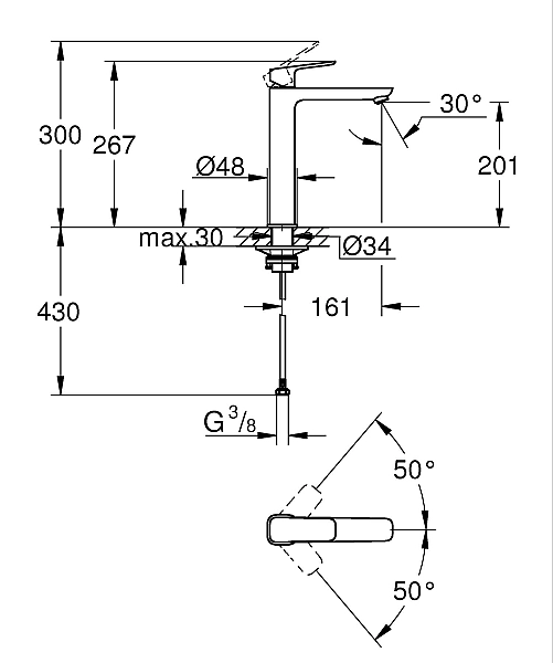 Одноважільний змішувач для раковини XL-розміру Grohe Cubeo (1017292430) - Фото - 4