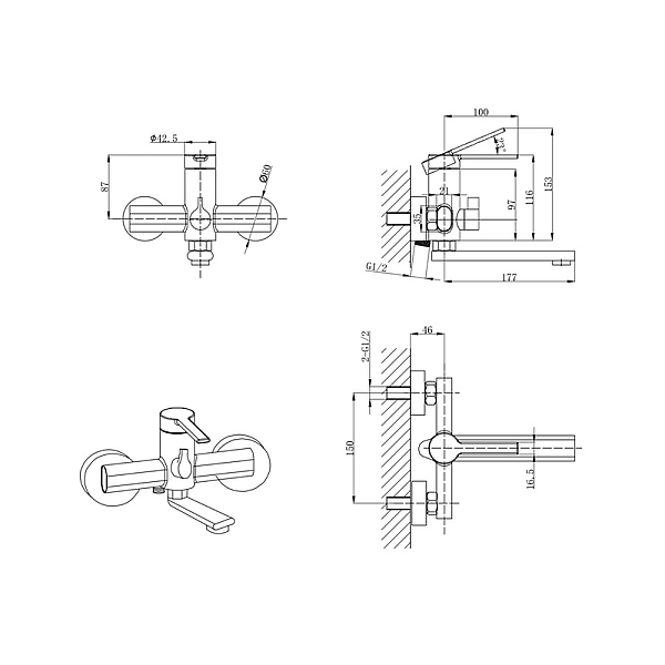 Змішувач для ванни Mixxus Lord 009 Euro (MI7139) - Фото - 2