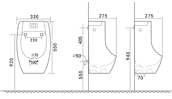 Пісуар підвісний Mixxus Premium BEVEL-1002 330x245x545mm з ІЧ-датчиком автоматичного змиву (MP6662) - Фото - 10