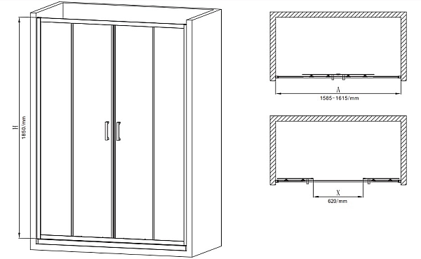 Двері в нішу Mixxus Premium DIVERSE SD01-160x185-TR Black прозоре скло 5мм (MI6879) - Фото - 4