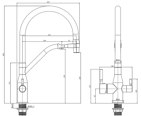 Змішувач для кухні MixxusPremium Gravity 021 REFL.BLACK (MI6977) - Фото - 9