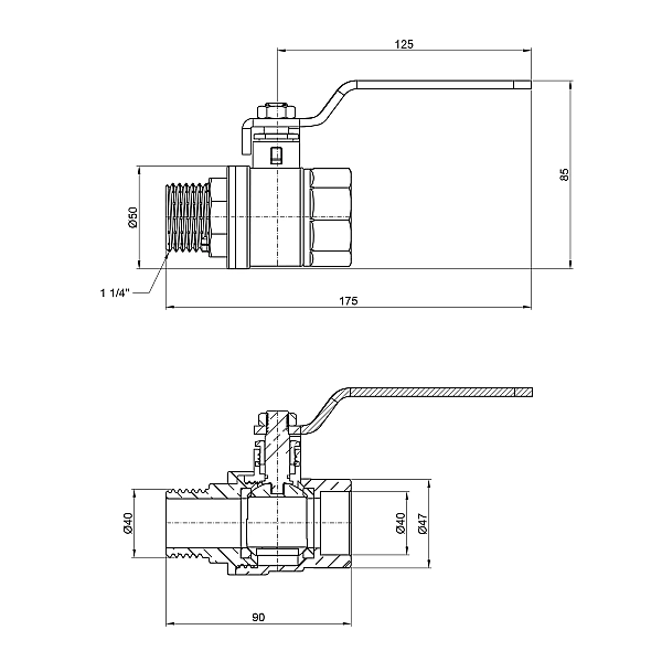Кран шаровой Thermo Alliance Base 1 1/4 ВН для воды (рычаг) SD605W32 - Фото - 2